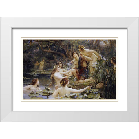 Hylas and The Water Nymphs White Modern Wood Framed Art Print with Double Matting by Rae, Henrietta