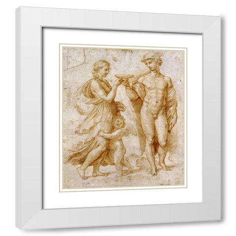 Mercury Offering The Cup of Immortality To Psyche White Modern Wood Framed Art Print with Double Matting by Raphael