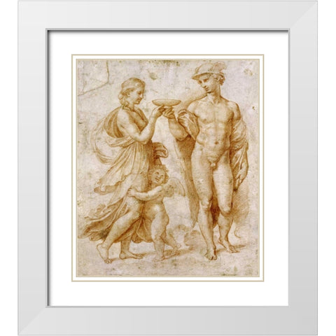 Mercury Offering The Cup of Immortality To Psyche White Modern Wood Framed Art Print with Double Matting by Raphael