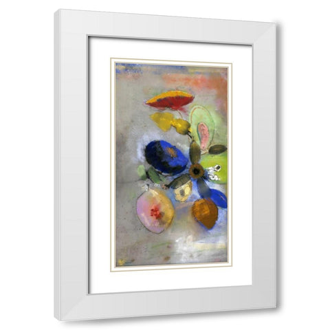 Flowers White Modern Wood Framed Art Print with Double Matting by Redon, Odilion