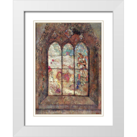 The Stained Glass Window White Modern Wood Framed Art Print with Double Matting by Redon, Odilion