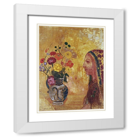 Profile of a Woman White Modern Wood Framed Art Print with Double Matting by Redon, Odilion