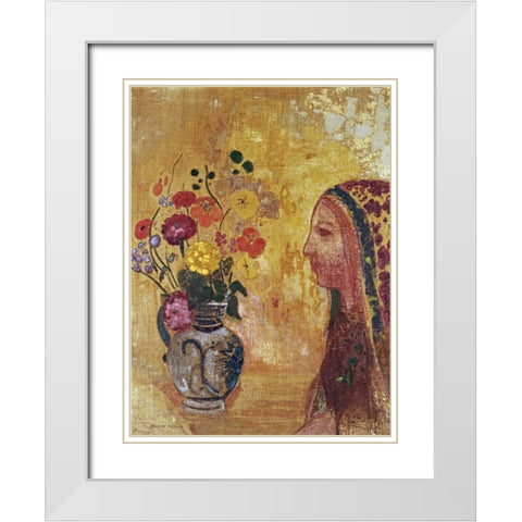 Profile of a Woman White Modern Wood Framed Art Print with Double Matting by Redon, Odilion