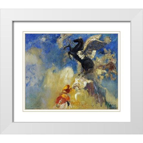 The Black Pegasus White Modern Wood Framed Art Print with Double Matting by Redon, Odilion