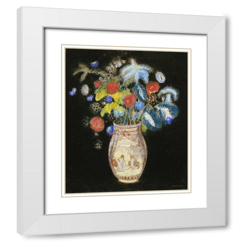 Large Bouquet on a Black Background White Modern Wood Framed Art Print with Double Matting by Redon, Odilion