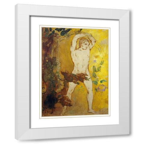 Orpheus White Modern Wood Framed Art Print with Double Matting by Redon, Odilion