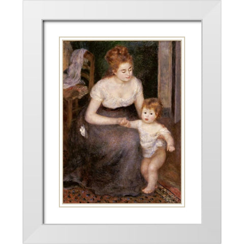 The First Step White Modern Wood Framed Art Print with Double Matting by Renoir, Pierre-Auguste