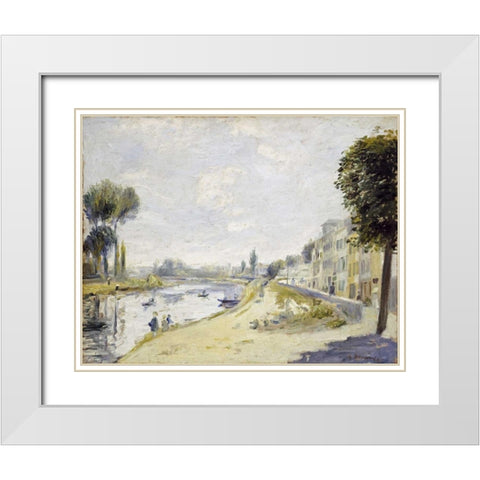 The Banks of the Seine White Modern Wood Framed Art Print with Double Matting by Renoir, Pierre-Auguste