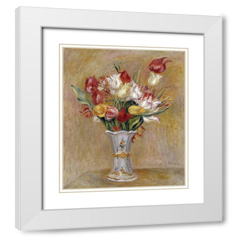 Tulipes White Modern Wood Framed Art Print with Double Matting by Renoir, Pierre-Auguste