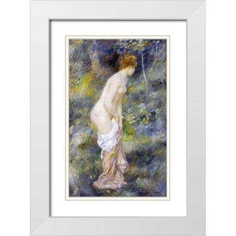 Standing Bather White Modern Wood Framed Art Print with Double Matting by Renoir, Pierre-Auguste