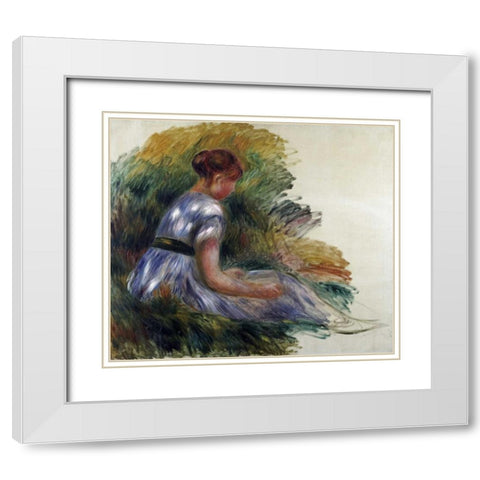 Alice Gamby In The Garden White Modern Wood Framed Art Print with Double Matting by Renoir, Pierre-Auguste
