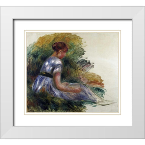 Alice Gamby In The Garden White Modern Wood Framed Art Print with Double Matting by Renoir, Pierre-Auguste