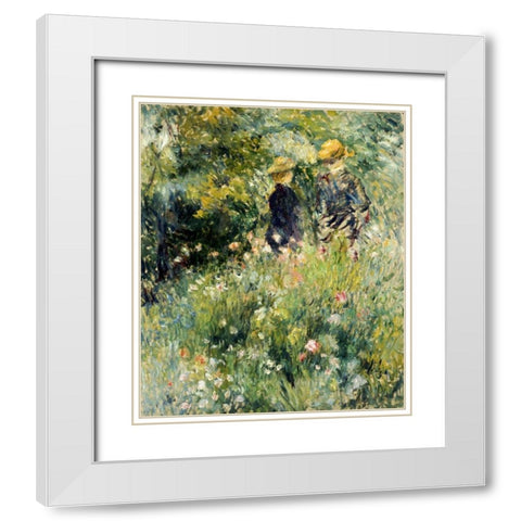 Conversation Dans Une Roseraie White Modern Wood Framed Art Print with Double Matting by Renoir, Pierre-Auguste