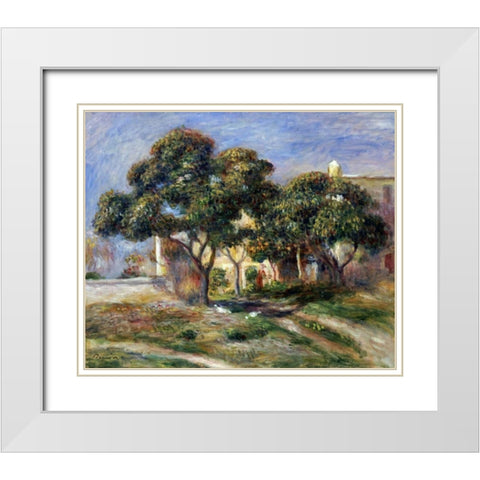 The Medlar Trees White Modern Wood Framed Art Print with Double Matting by Renoir, Pierre-Auguste