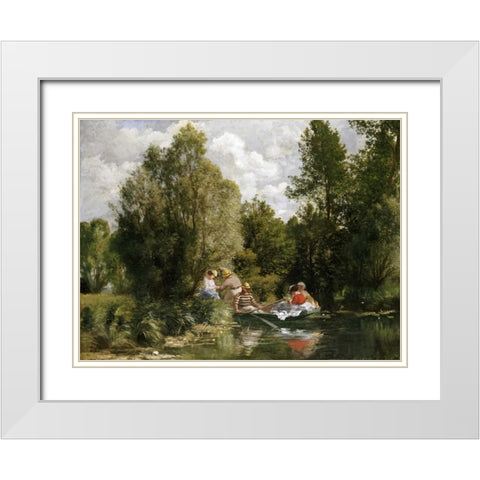 The Pond at Fees White Modern Wood Framed Art Print with Double Matting by Renoir, Pierre-Auguste