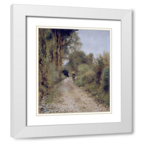 On The Path White Modern Wood Framed Art Print with Double Matting by Renoir, Pierre-Auguste