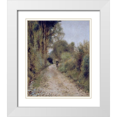 On The Path White Modern Wood Framed Art Print with Double Matting by Renoir, Pierre-Auguste
