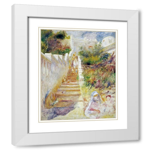 The Steps, Algiers White Modern Wood Framed Art Print with Double Matting by Renoir, Pierre-Auguste