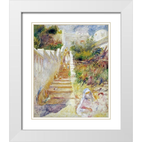 The Steps, Algiers White Modern Wood Framed Art Print with Double Matting by Renoir, Pierre-Auguste