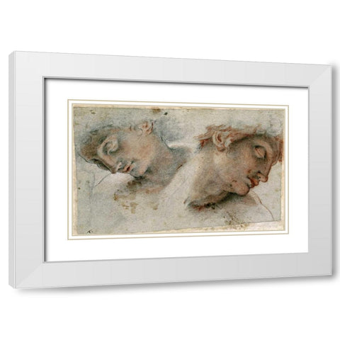 Two Studies of a Head White Modern Wood Framed Art Print with Double Matting by Roncalli, Cristofano