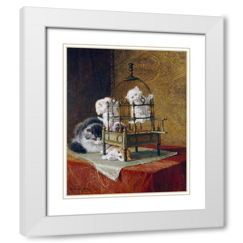 Caged Kittens White Modern Wood Framed Art Print with Double Matting by Ronner-Knip, Henriette