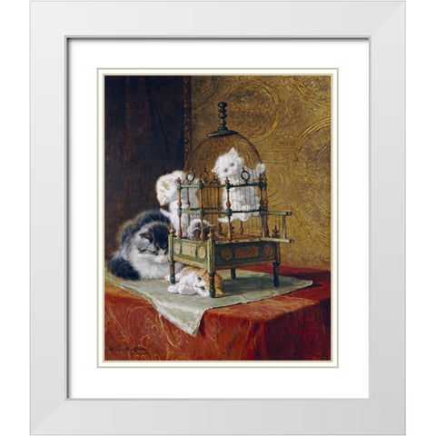 Caged Kittens White Modern Wood Framed Art Print with Double Matting by Ronner-Knip, Henriette
