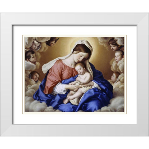 The Madonna and Child In Glory With Cherubs White Modern Wood Framed Art Print with Double Matting by Salvi, Giovanni Battista