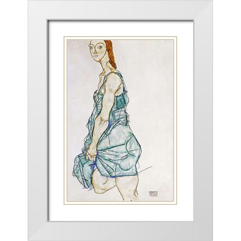 Upright Standing Woman White Modern Wood Framed Art Print with Double Matting by Schiele, Egon