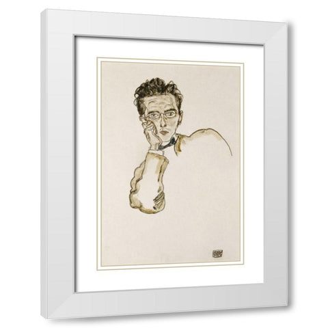 Portrait of The Art Dealer Paul Wengraf White Modern Wood Framed Art Print with Double Matting by Schiele, Egon