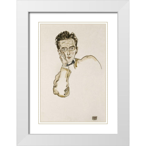 Portrait of The Art Dealer Paul Wengraf White Modern Wood Framed Art Print with Double Matting by Schiele, Egon