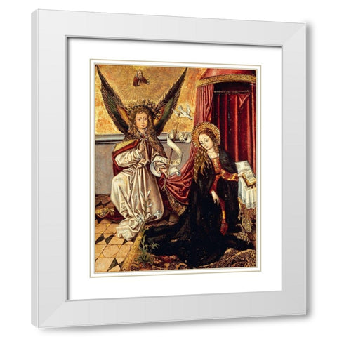 The Annunciation White Modern Wood Framed Art Print with Double Matting by Schongauer, Martin