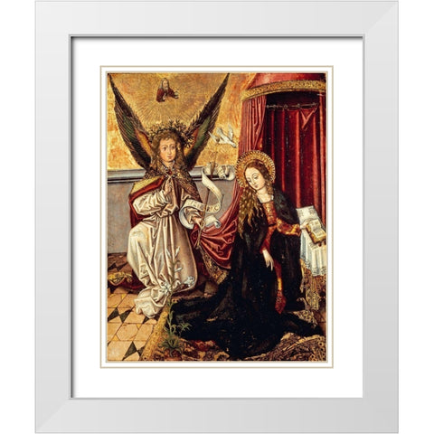 The Annunciation White Modern Wood Framed Art Print with Double Matting by Schongauer, Martin