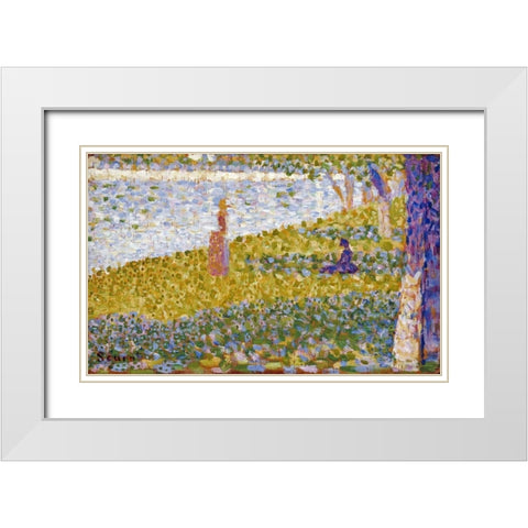 Women On The River Bank White Modern Wood Framed Art Print with Double Matting by Seurat, Georges