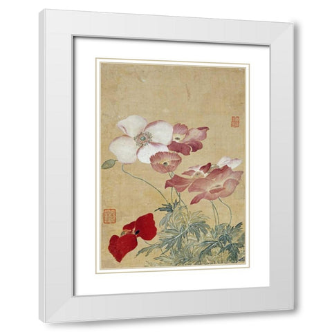 Poppies White Modern Wood Framed Art Print with Double Matting by Shouping, Yun