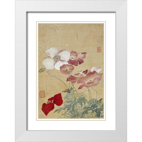 Poppies White Modern Wood Framed Art Print with Double Matting by Shouping, Yun