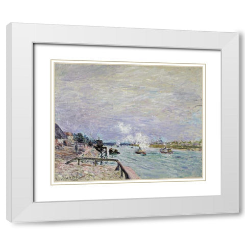 The Seine at Grenelle - Wet Weather White Modern Wood Framed Art Print with Double Matting by Sisley, Alfred