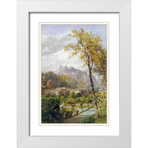 A View of Princes Street Gardens and The National Gallery White Modern Wood Framed Art Print with Double Matting by Smith, James Burrell