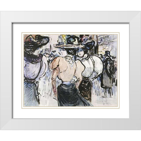 Elegantes Dans La Rue White Modern Wood Framed Art Print with Double Matting by Somm, Henry