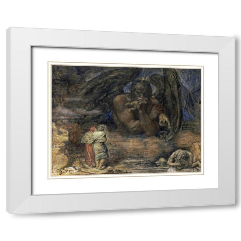 Dante and Virgil Encounter Lucifer In Hell White Modern Wood Framed Art Print with Double Matting by Stock, Henry John