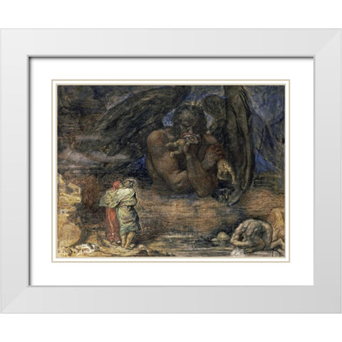 Dante and Virgil Encounter Lucifer In Hell White Modern Wood Framed Art Print with Double Matting by Stock, Henry John