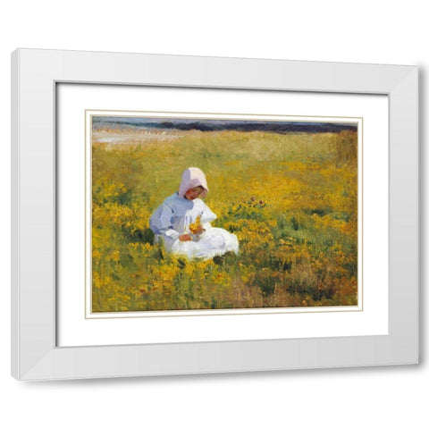 A Young Girl Picking Flowers White Modern Wood Framed Art Print with Double Matting by Stokes, Marianne