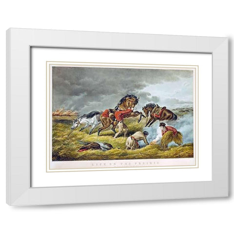 Life On The Prairie - The Trappers Defense, Fire Fight Fire White Modern Wood Framed Art Print with Double Matting by Tait, Arthur Fitzwilliam