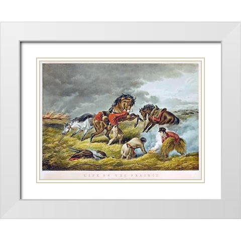 Life On The Prairie - The Trappers Defense, Fire Fight Fire White Modern Wood Framed Art Print with Double Matting by Tait, Arthur Fitzwilliam