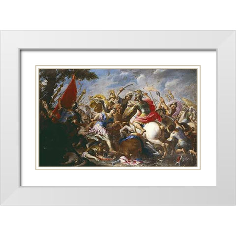 The Battle of The Amazons White Modern Wood Framed Art Print with Double Matting by Tempesta, Antonio