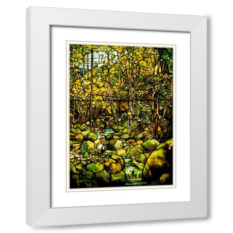 A Leaded Glass Window of a Woodland Scene White Modern Wood Framed Art Print with Double Matting by Tiffany Studios