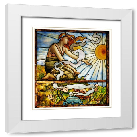 Window White Modern Wood Framed Art Print with Double Matting by Tiffany Studios