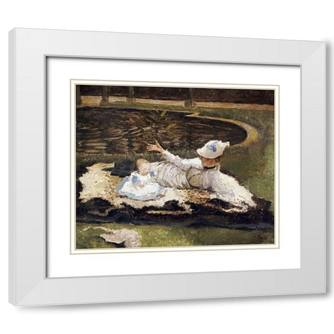 Mrs Newton With a Child By a Pool White Modern Wood Framed Art Print with Double Matting by Tissot, James Jacques