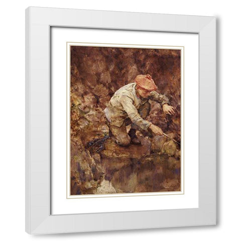 Netting Lobster White Modern Wood Framed Art Print with Double Matting by Tuke, Henry Scott