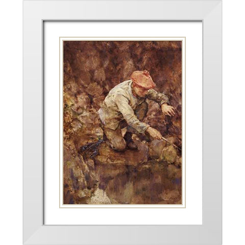 Netting Lobster White Modern Wood Framed Art Print with Double Matting by Tuke, Henry Scott