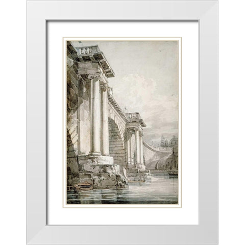 Old Blackfriars Bridge, London White Modern Wood Framed Art Print with Double Matting by Turner, Joseph M.W.